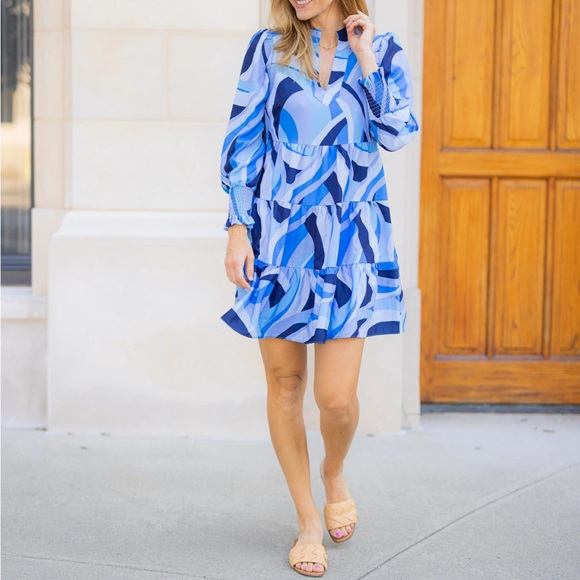 Sail to Sable Swirl Print Long Sleeve Tunic Flare Dress - Picture 1 of 4